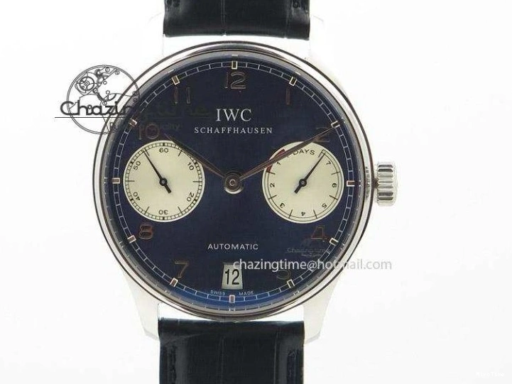 MIROTIME 0322 Portuguese IW545407 Black Dial ZF 1:1 Best Edition On Dark Blue Leather Strap DailyWear 7337